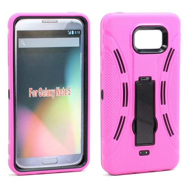 Wholesale Samsung Galaxy Note 5 Armor Hybrid Stand Case (Hot Pink)